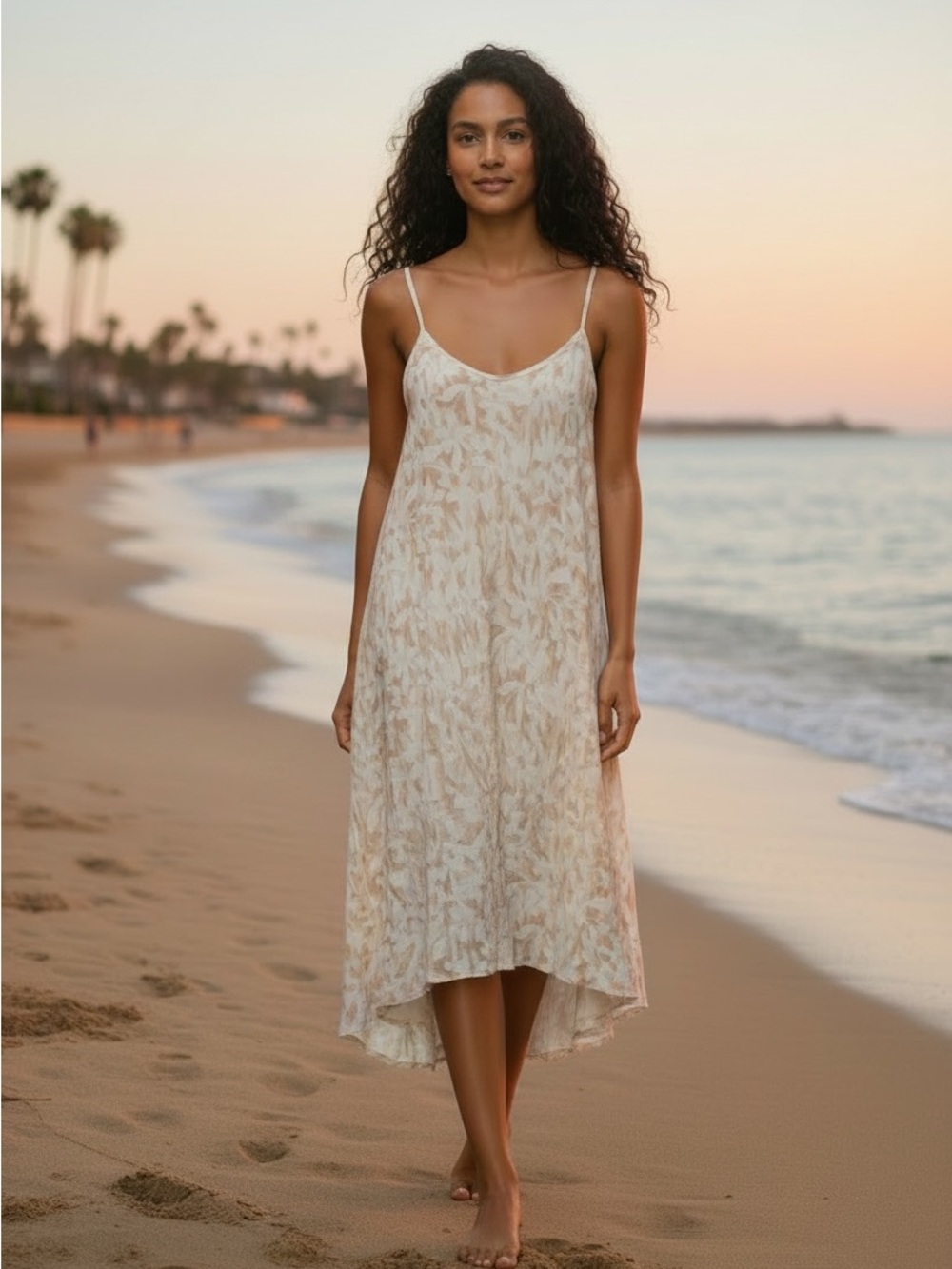 Tybee Island Cream & Tan Printed Slip Dress